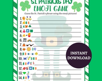 St Patricks Day Emoji Game, St Patricks Day Printable Game, Emoji Game, St Patricks Day Game for Kids and Adults and Classrooms
