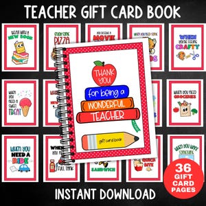 Libro de tarjetas de regalo para maestros, regalo imprimible de agradecimiento para maestros, regalo de fin de año para maestros, agradecimiento para maestros, regalo personalizado para maestros