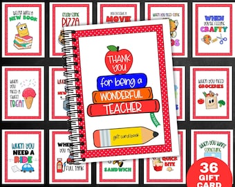 Teacher Gift Card Book, Printable Teacher Appreciation Gift, Teacher End Of Year Gift, Teacher Thank You, Personalized Teacher Gift