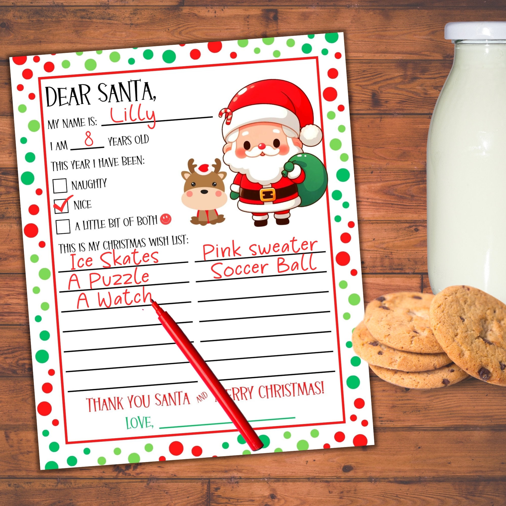 Printable Letter to Santa, Christmas Wish List, Dear Santa Letter