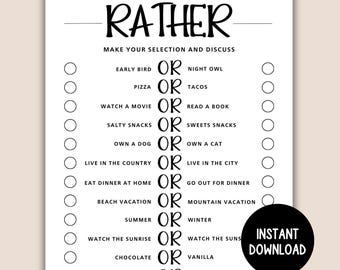 Icebreaker Game, Printable Would You Rather Game, Easy Party Starter Game, Trivia Icebreaker, This or That Game, Office Party Game