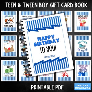 Libro de tarjetas de regalo imprimible para niños, libro de tarjetas de regalo para adolescentes, libro de tarjetas de regalo para preadolescentes, libro de tarjetas de regalo para adultos, regalo de cumpleaños para adolescentes, regalo de Navidad para niños