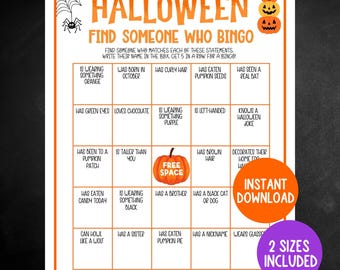 Halloween Game, Printable Halloween Find Someone Who Game, Halloween Party Game, Icebreaker Game, Human Bingo, Mingle Bingo Game