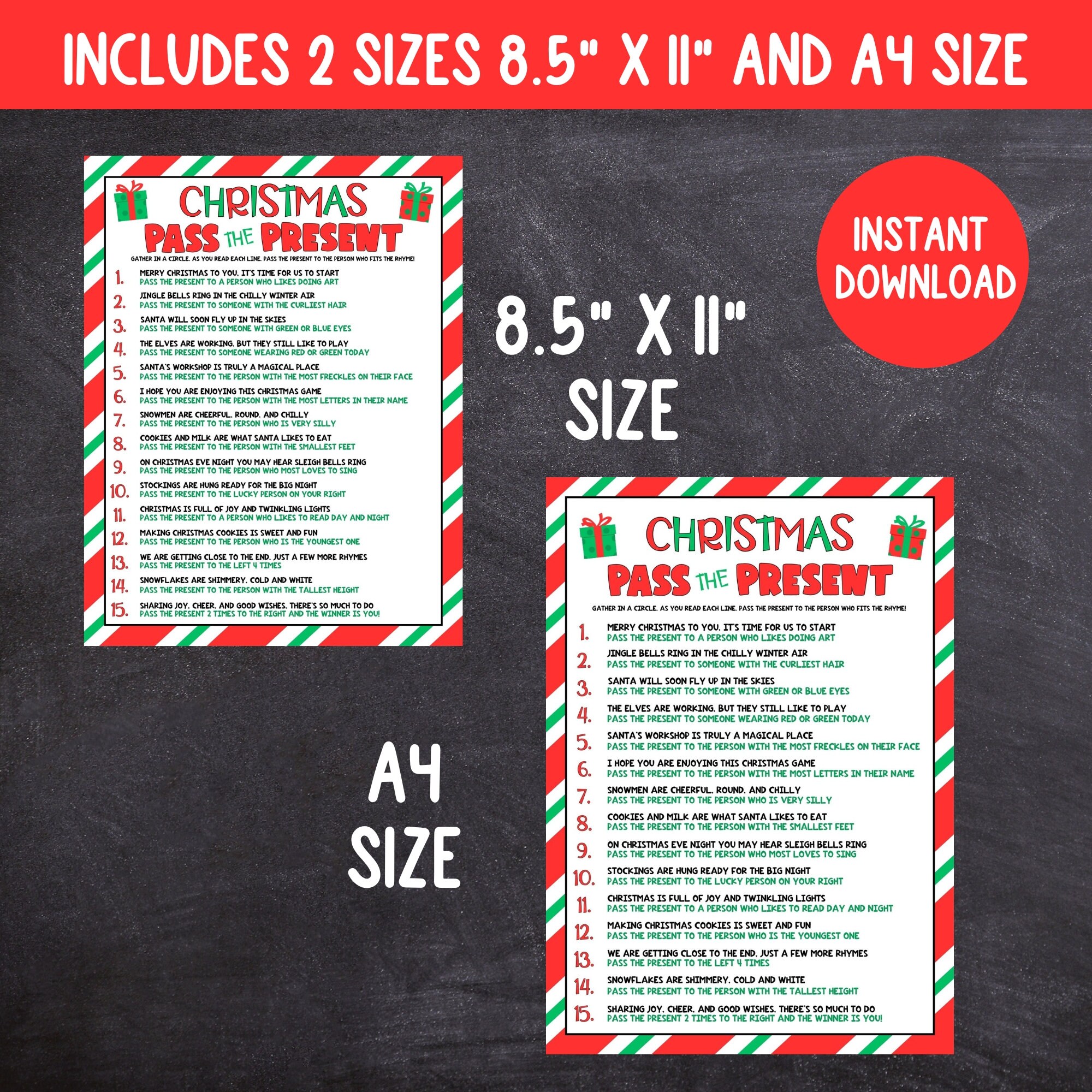 Pass the Present Christmas Game, Printable Group Christmas Game, Left