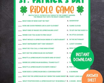 St. Patrick's Day Riddle Game, Printable St. Patrick's Day Party Game, Easy St. Patrick's Day Game for Kids, St. Patrick's Day Riddles