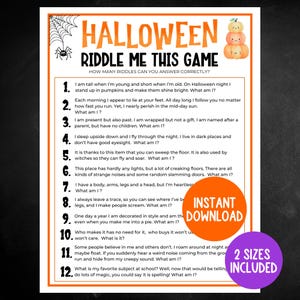 Adivina esto en Halloween, juego de preguntas y respuestas de Halloween, juego de fiesta de Halloween, juego de Halloween para niños (PDF imprimible)