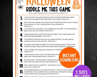 Halloween Riddle Me This, Halloween Trivia Game, Halloween Party Game, Halloween Game for Kids - Printable PDF