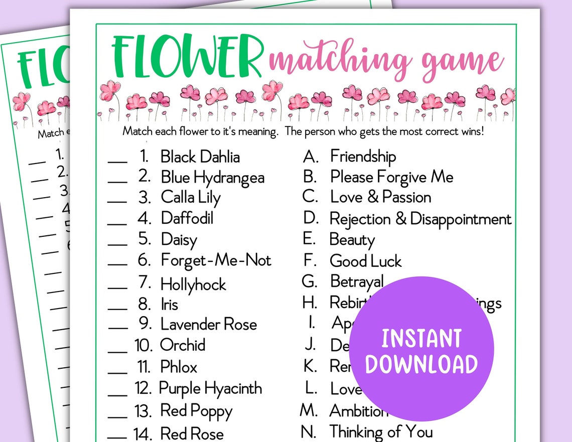 Flower Matching Game, Printable Springtime Game, Spring Trivia Game ...