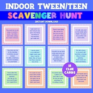 Indoor Scavenger Hunt for Tweens and Teens, Treasure Hunt for Older Kids, Printable Birthday Scavenger Hunt