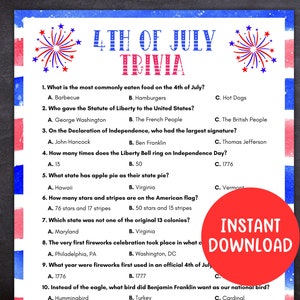 4th of July Trivia, 4th of July Game, Printable Independence Day Game, 4th of July Family Quiz, United States Game for Kids and Adults