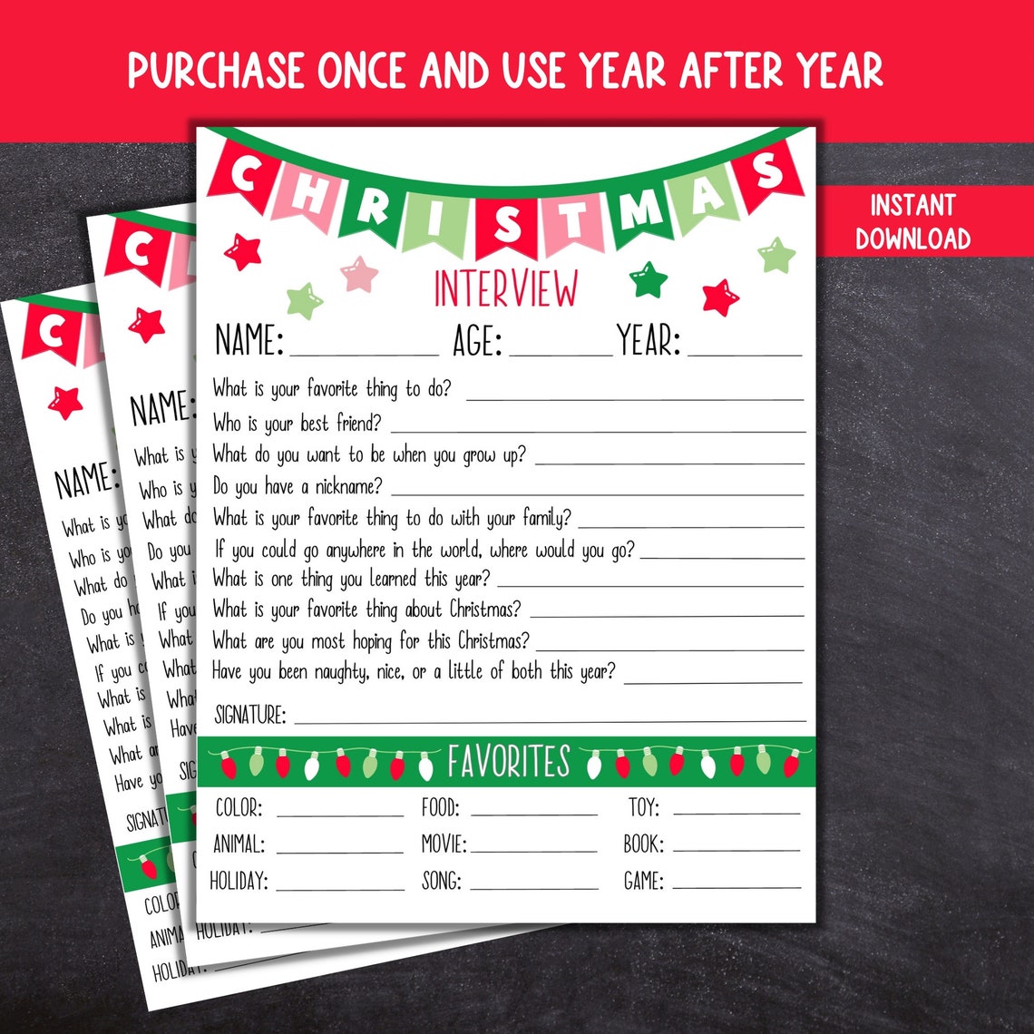 Kids Christmas Interview, Printable Christmas Questionnaire, Annual Holiday Interview for Kids