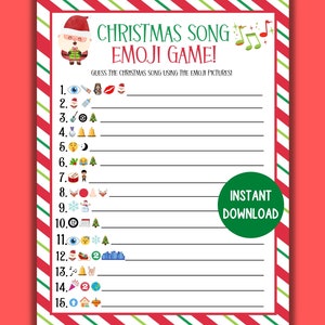Christmas Songs Emoji Game, Fun Christmas Game, Christmas Songs, Christmas Printable Game, Christmas Family, Christmas Party Game