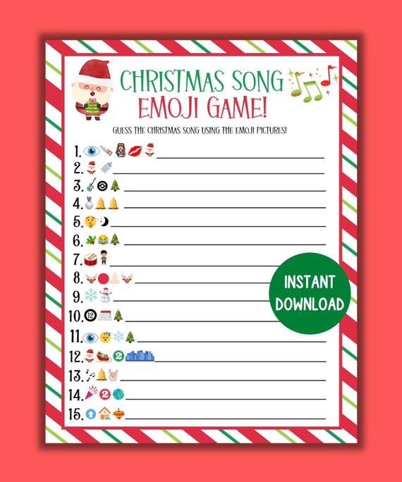 Christmas Songs Emoji Game, Fun Christmas Game, Christmas Songs, Christmas Printable Game, Christmas Family, Christmas Party Game