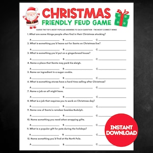 Christmas Friendly Feud Game, Printable Christmas Game, Christmas Game for Kids and Adults, Classroom Christmas Game, Christmas Trivia Game