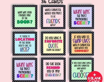 Book Club Conversation Starters, Printable Book Club Icebreaker Cards, Reading Group Discussion Questions, Book Review Questions and Prompts