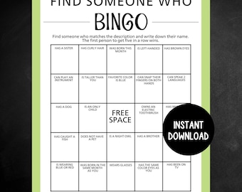 Juego para romper el hielo, juego imprimible para romper el hielo, bingo para encontrar a alguien, bingo humano, juego de inicio de fiesta de pastel, juego de bingo Mingle