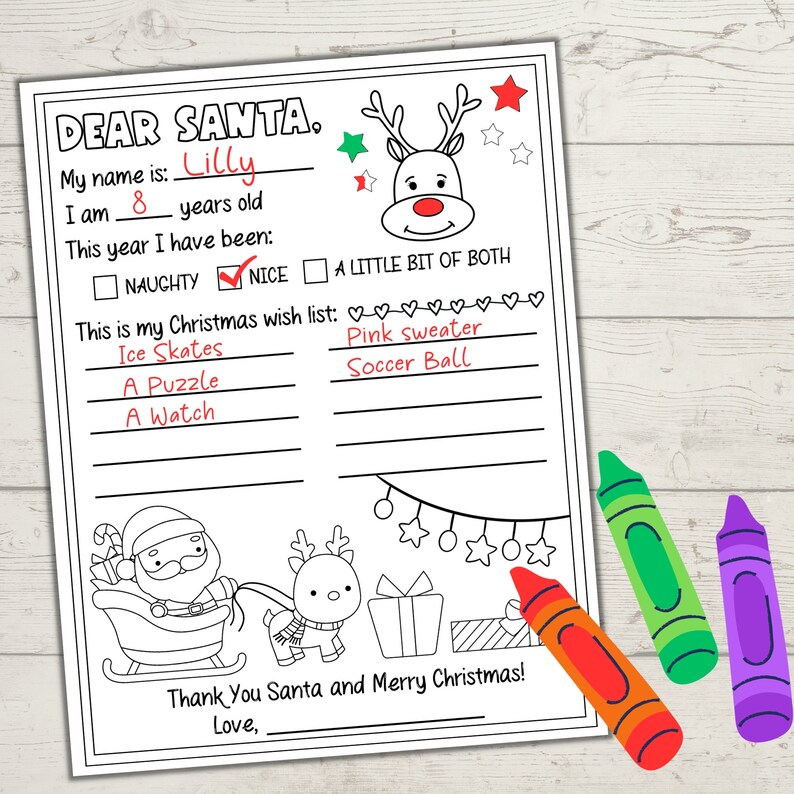 Letter to Santa Coloring Page Printable Dear Santa Letter Etsy Australia