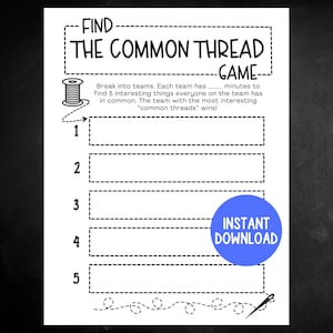 Icebreaker Game, Printable Find The Common Thread Game, Get To Know You Game, Easy Party Starter, Team Building Activity, Office Party Game