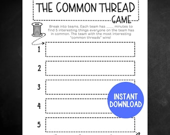 Icebreaker Game, Printable Find The Common Thread Game, Get To Know You Game, Easy Party Starter, Team Building Activity, Office Party Game