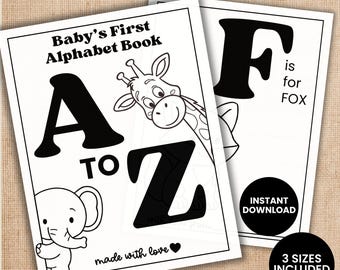 Baby Shower ABC Coloring Book, Printable Baby’s First Alphabet Keepsake, Baby Shower Activity, Keepsake Gift, ABC Animal Book