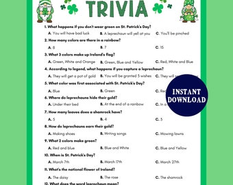 St. Patrick's Day Trivia Game, St. Patrick's Day Printable Game, Trivia Game, St. Patrick's Day Fun for Kids and Adults and Classrooms