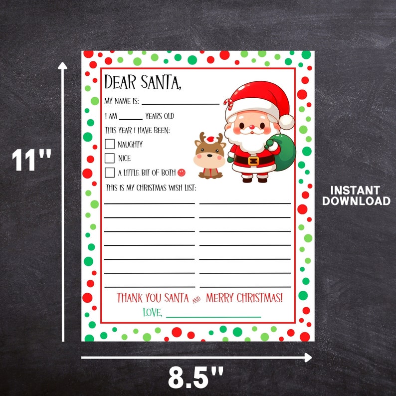 Printable Letter to Santa, Christmas Wish List, Dear Santa Letter for ...