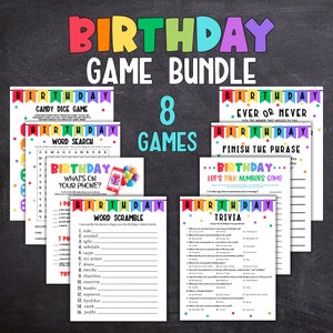 Birthday Party Games, Printable Birthday Game Bundle, Birthday Games for Kids and Adults, Birthday Trivia