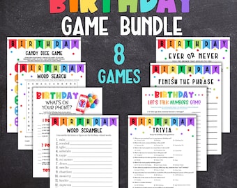 Birthday Party Games, Printable Birthday Game Bundle, Birthday Games for Kids and Adults, Birthday Trivia