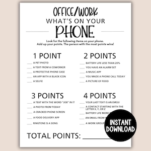 Office Icebreaker Game, Printable Office Party Game, Team Building Game, Employee Trivia Game, Whats On Your Phone Game, Work Trivia Game