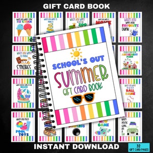 Afdrukbaar zomercadeaukaartboek, zomerbucketlist voor kinderen, einde van het schooljaarcadeau, cadeau voor kinderen of leraren of gezinnen