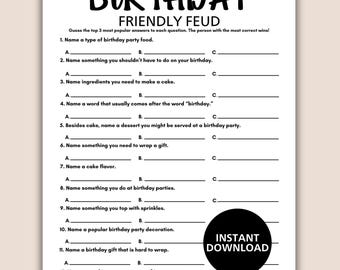 Birthday Friendly Feud Game, Printable Birthday Party Game, Easy Friendly Feud Game, Fun Birthday Activity, Birthday Ice Breaker Game