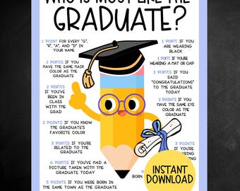 Who Is Most Like The Graduate Game, Printable Graduation Game, Graduation Party Game, Classroom Graduation Game, Graduation Activity
