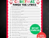 Printable Christmas Game, Christmas Song Trivia Game, Christmas Finish the Lyrics, Christmas Family Activity, Office Game or Classroom Game