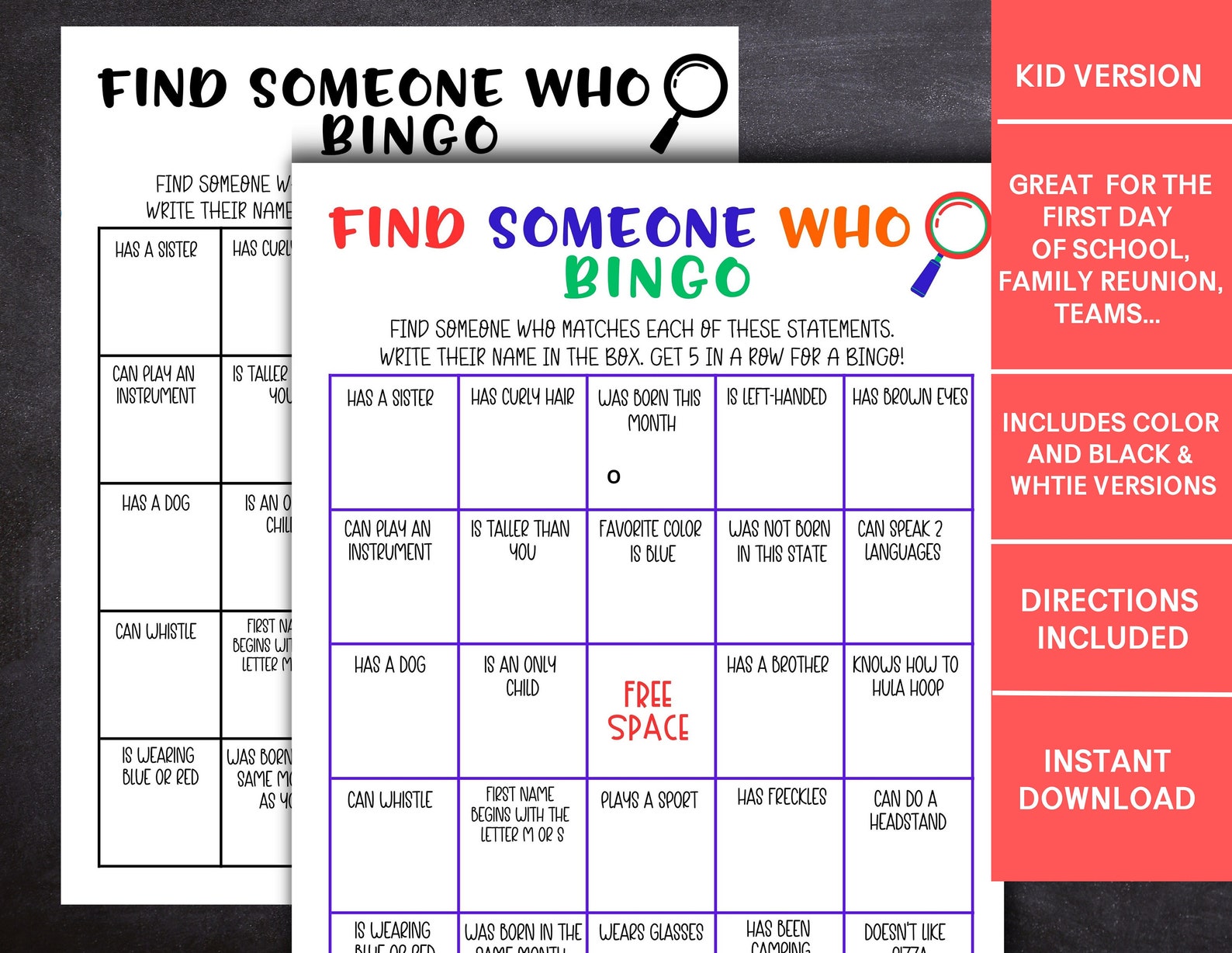Kid Version Find Someone Who Bingo, Kid Icebreaker Game, Classroom Find