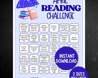Printable Reading Tracker, April Reading Challenge, Book Planner for April, Book Tracker for Kids and Adults and Classrooms
