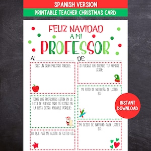 SPANISH Lehrer Weihnachtskarte, druckbare Kinder Weihnachtskarte für Lehrer - Spanische Version, Lehrer-Andenken, Kinder füllen die Lücke aus
