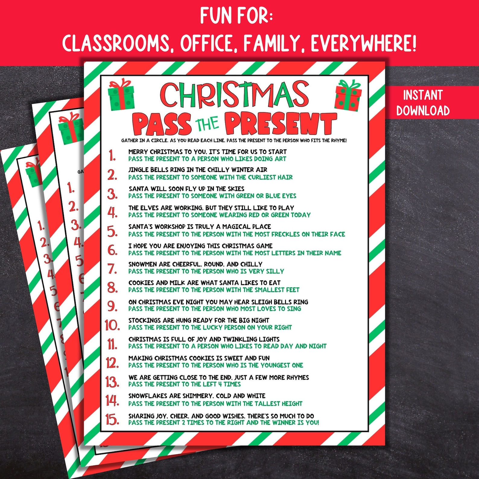 Pass the Present Christmas Game, Printable Group Christmas Game, Left