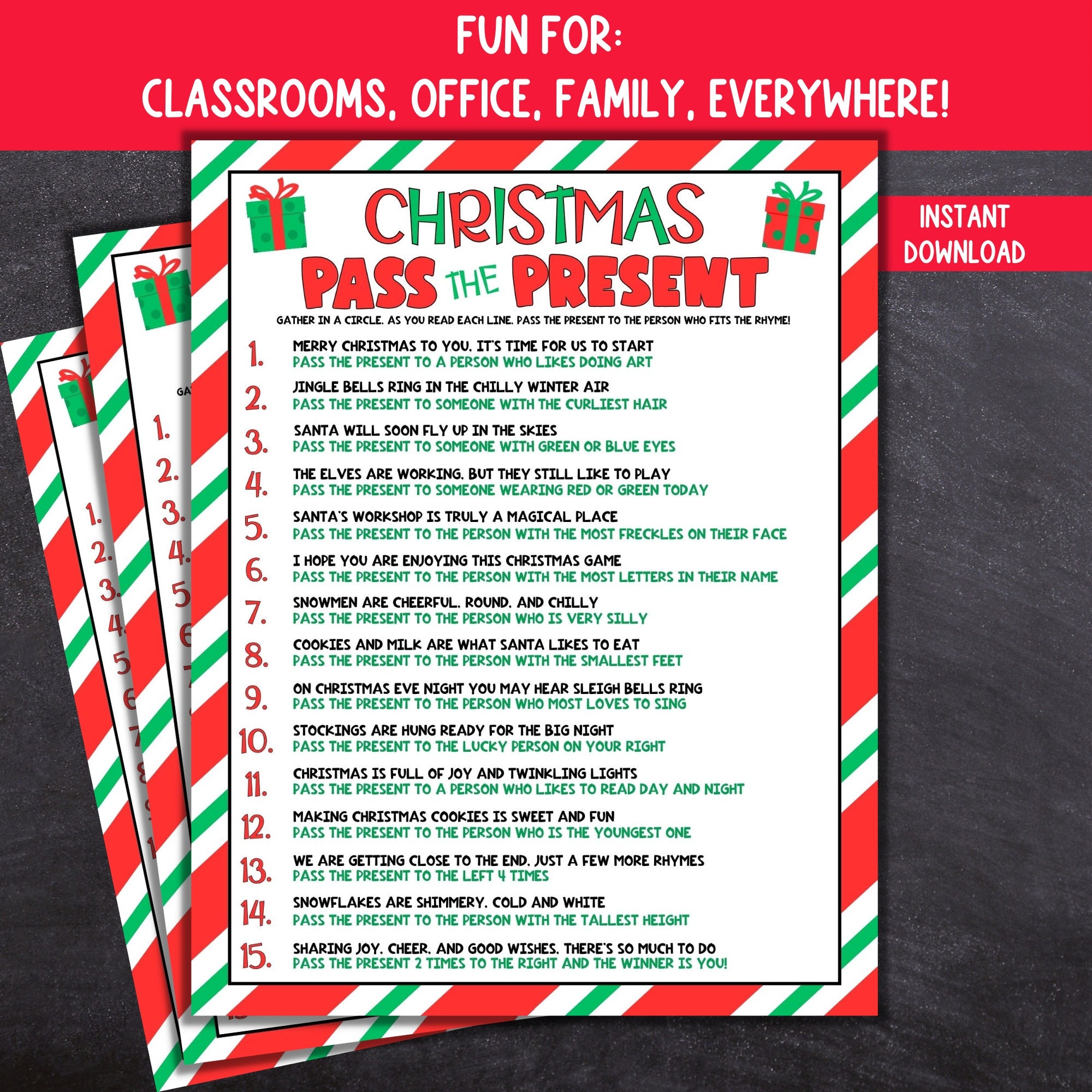 Pass the Present Christmas Game Printable Group Christmas Game Left Pass the Present Christmas Game Printable Group Christmas Game Left