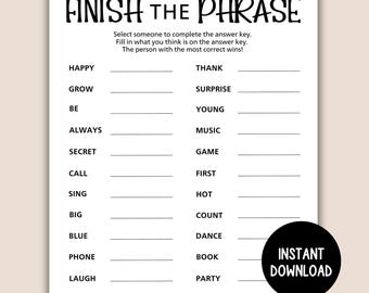 Icebreaker Game, Printable Finish the Phrase Game, Easy Party Starter Game, Trivia Icebreaker, Finish the Phrase Game, Office Party Game