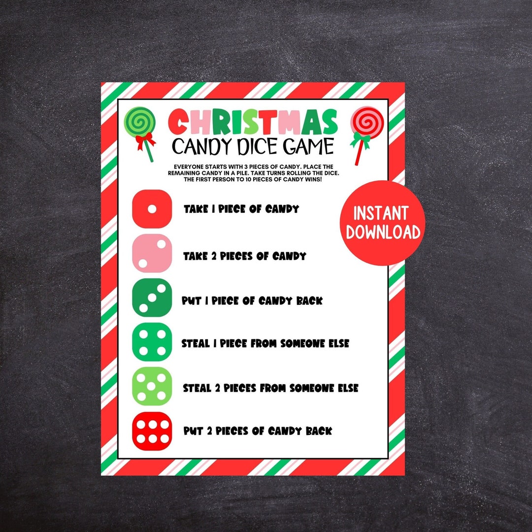 Christmas Candy Dice Game Printable Holiday Game Christmas Classroom 
