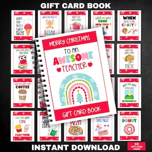 Weihnachtsgeschenk für Lehrer, druckbares Weihnachtsgeschenkkartenbuch für Lehrer, personalisiertes Weihnachtsgeschenk für Lehrer, Geschenkkartenbuch