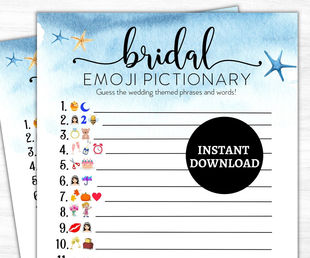 Bridal Shower Emoji Game, Beach Bridal Shower Game, Bachelorette Party ...