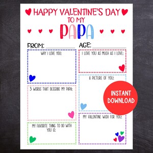 Tarjeta de San Valentín para niños para papá, tarjeta de San Valentín para papá imprimible, recuerdo para papá, tarjeta de San Valentín para niños para completar el espacio en blanco para papá