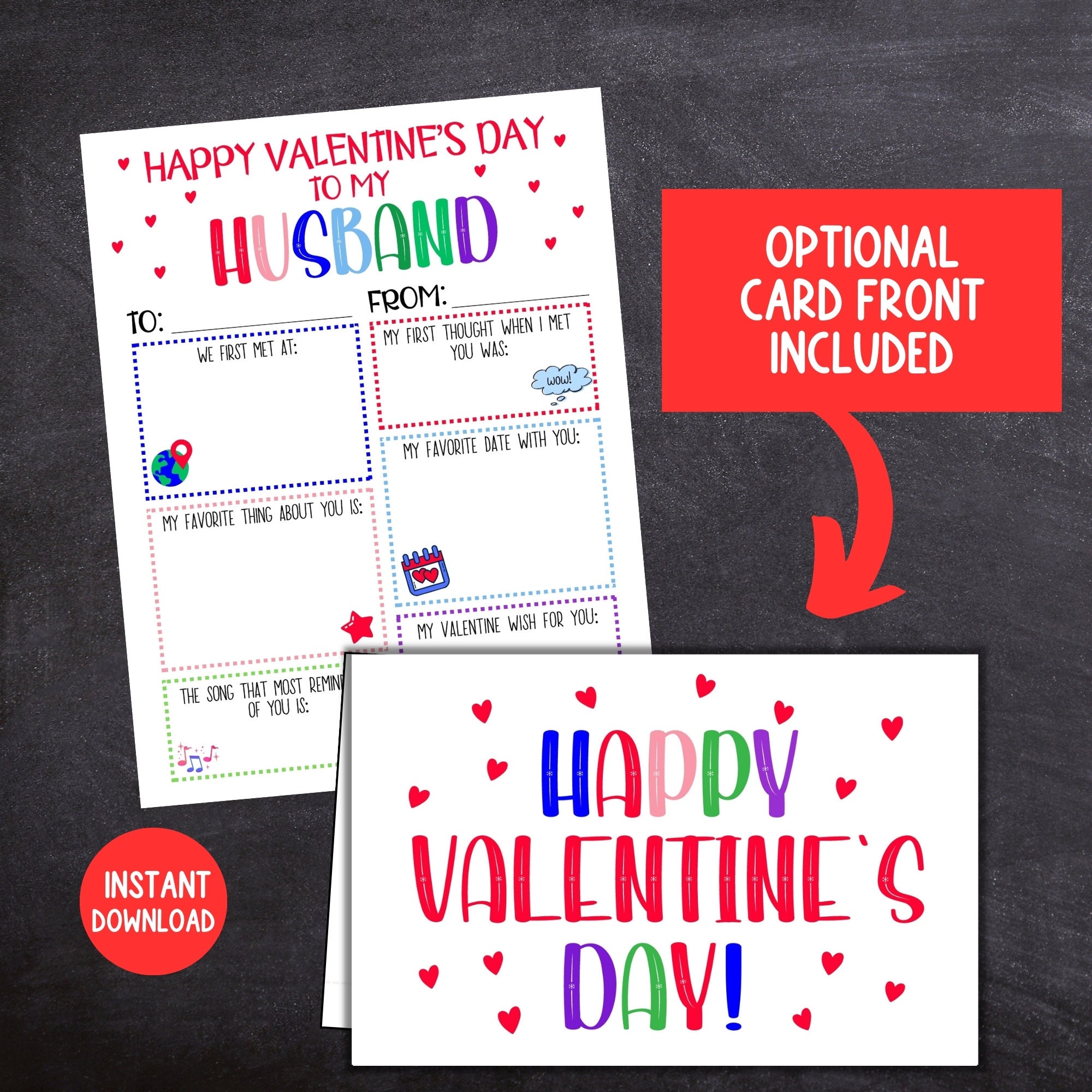 Valentines Card for Husband, Printable Husband Valentines Card, Keepsake for Husband, Fill in ...