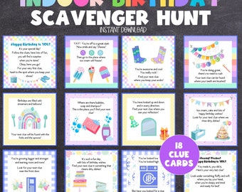 Birthday Scavenger Hunt for Kids, Indoor Birthday Treasure Hunt for Kids, Birthday Printable Game for Kids, Indoor Scavenger Hunt Clues