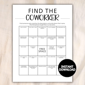 Employee Ice Breaker Game, Printable Office Party Game, Get to Know Your Coworker Game, Team Building Game, Human Bingo Game, Party Starter
