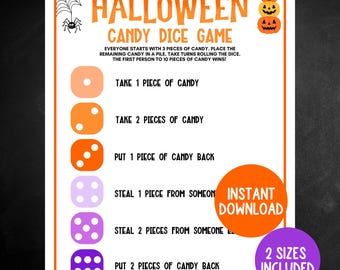 Halloween Candy Dice Game, Printable Halloween Party Game, Fun Halloween Activity for Kids and Adults