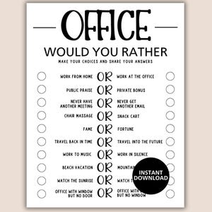 Office Party Game, Printable Office Would You Rather Game, Team Building Game, Staff Activity, Holiday Party Game, Happy Hour Game