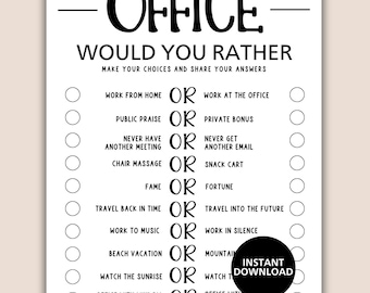 Office Party Game, Printable Office Would You Rather Game, Team Building Game, Staff Activity, Holiday Party Game, Happy Hour Game