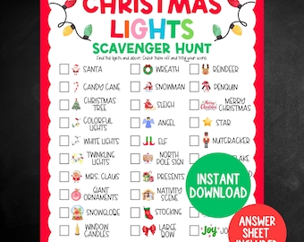 Christmas Lights Scavenger Hunt, Printable Outdoor Christmas Game, Holiday Family Game, Christmas Family Game, Fun Kids Christmas Activity